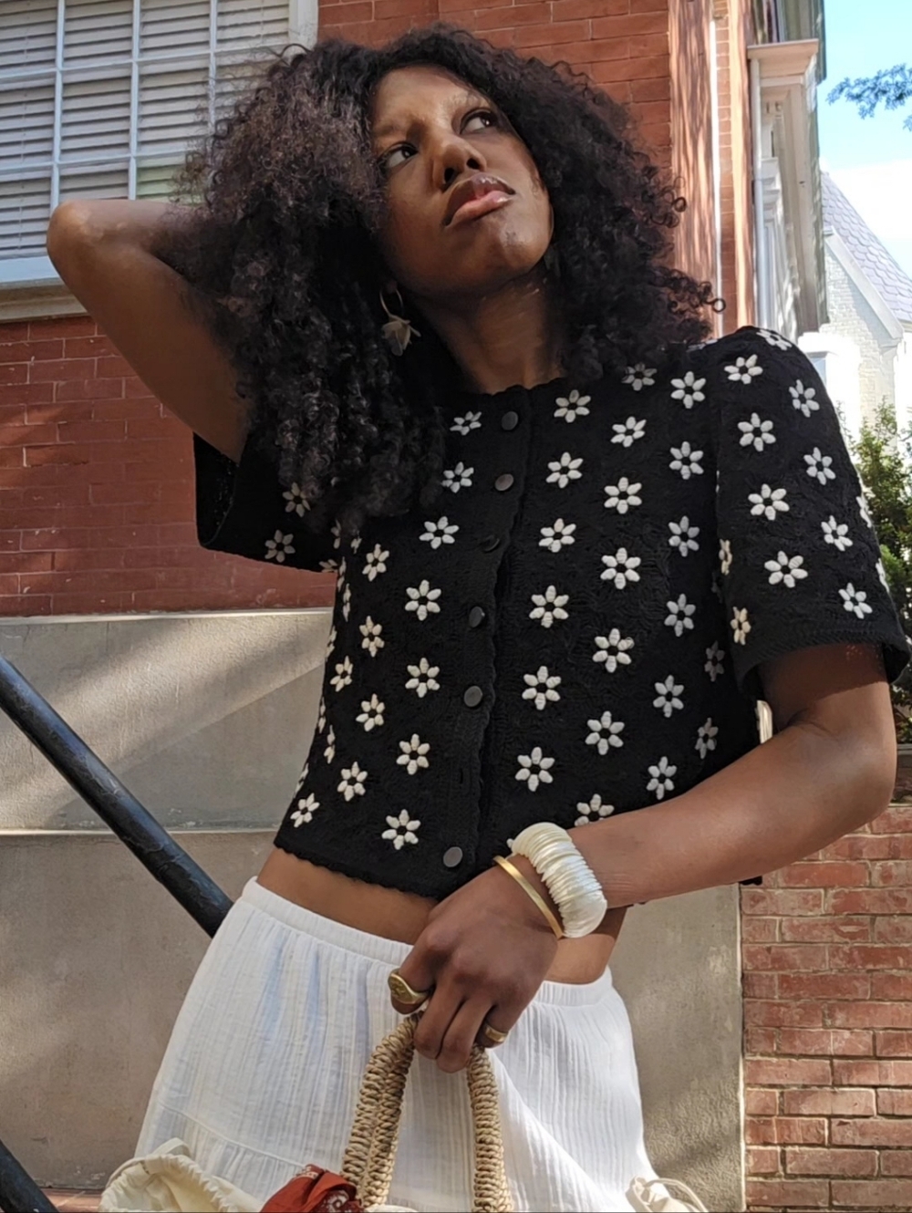 Sezane Lorna Shirt Contrasted Black Guipure Ecru Flower - Size S - Picture 3 of 10